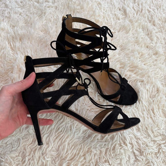 Aquazzura Beverly Hills Suede Lace-Up heel pump Sandal gladiator SZ 39 or 8.5 - Picture 1 of 9